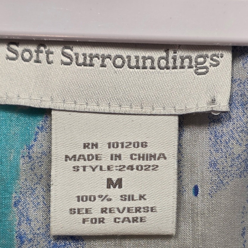 Soft Surroundings Abstract All Silk Beaded Tunic Blouse Womens M Sheer Blue New - Picture 8 of 13